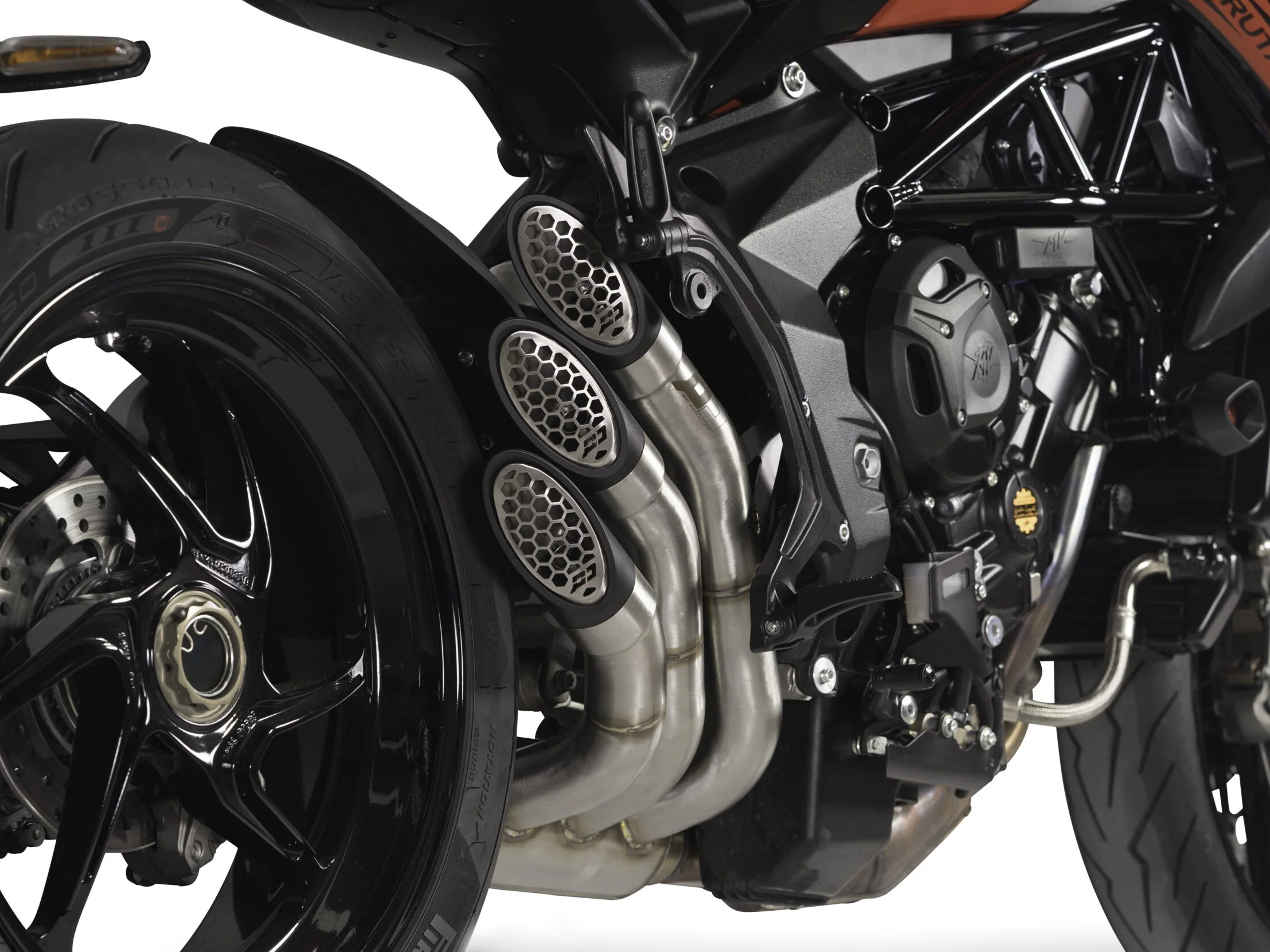 QD EXHAUST MV Agusta Brutale 800 (2016+) Triple Slip-on Exhaust "Power Gun" (silver; EU homologated) - Image 3